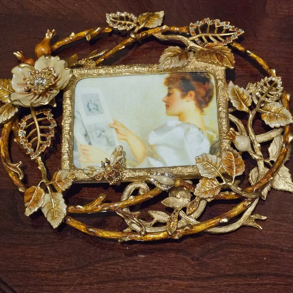 RARE EXQUISITE JAY STRONGWATER GOLD BEE WILD FLOWER FLORAL ENAMEL CRYSTAL FRAME